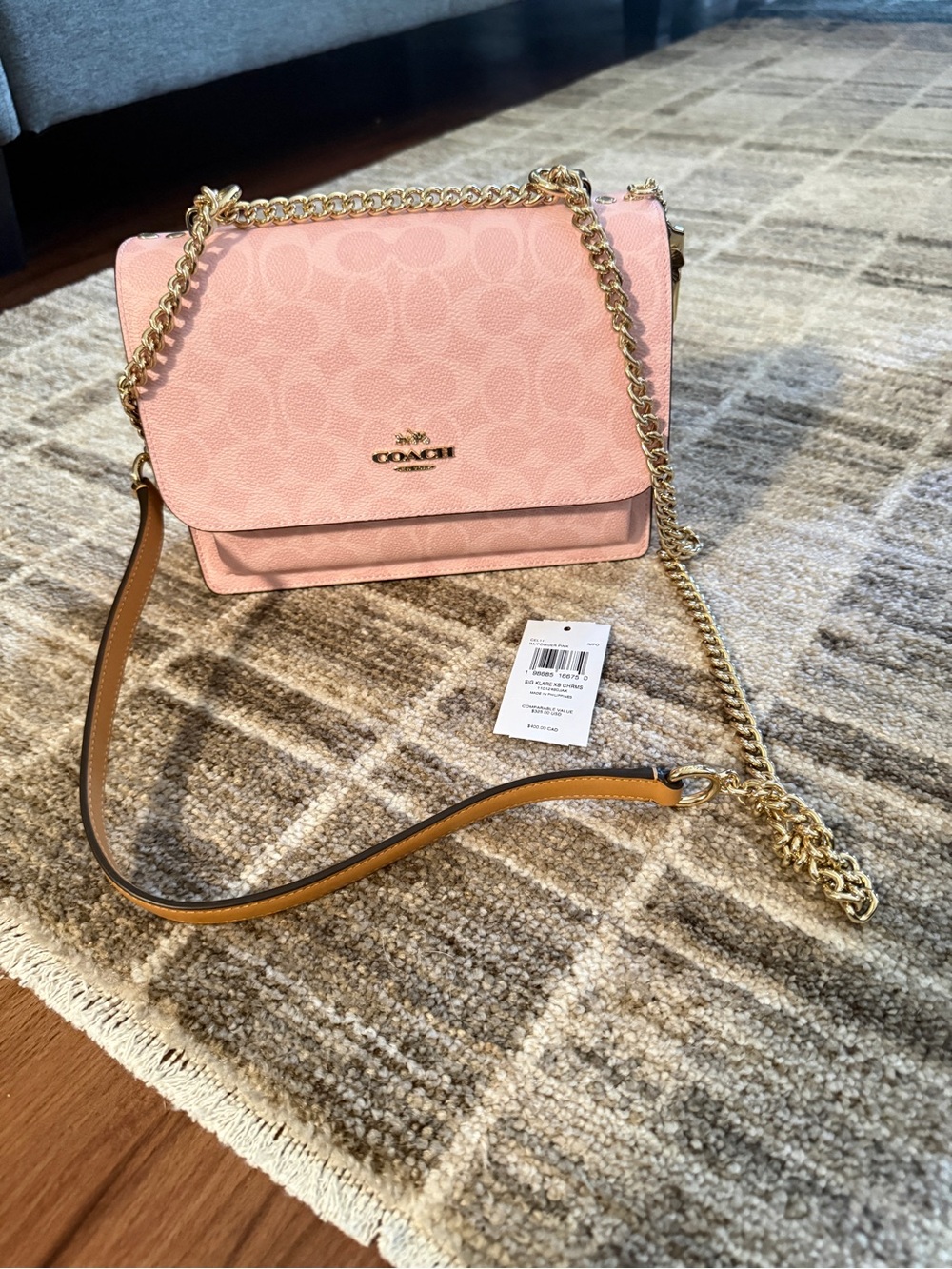 Coach Powder Pink Klare Signature Chain Crossbody with Gold Hardware NWT